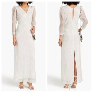 New! byTiMo Ruched Sequined Tulle Maxi Dress/White, 33915 NWT